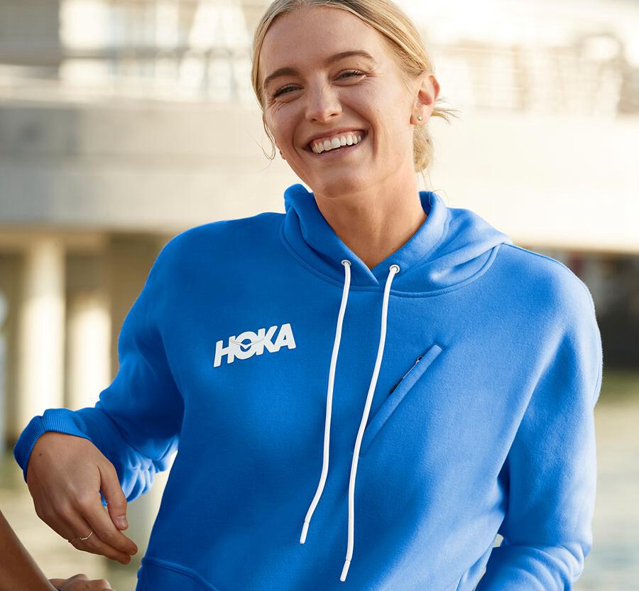 Hoodie Womens - Hoka One One Performance - Blue - UKCMVJP-31